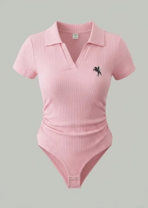 Pembe Polo Yaka Fitilli Likralı Premium Zıbın