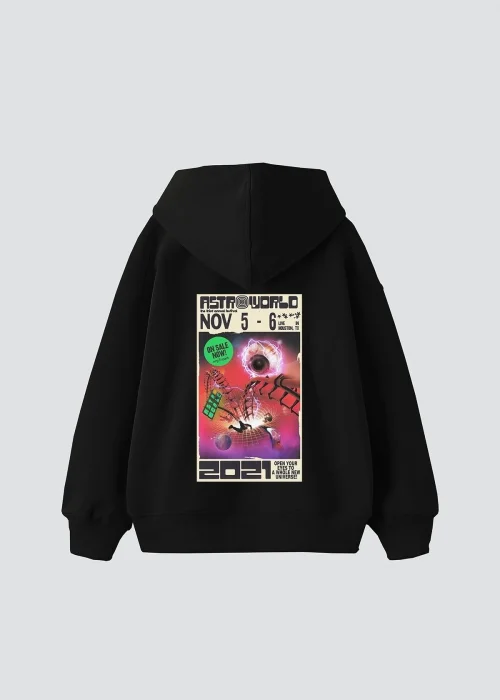AstroWorld Baskılı Unisex Siyah Hoodie