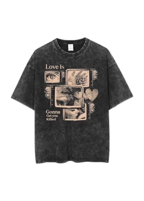Baskılı Yıkamalı Eskitme Unisex Tişört