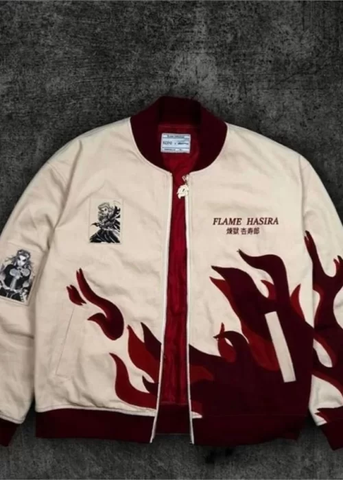 Bej Anime Flame Hashira Kyojuro Rengoku Unisex Bomber Ceket