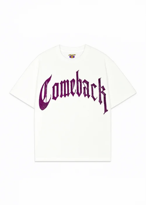 Beyaz ComeBack Pembe Taş Baskılı Oversize Unisex T-shirt