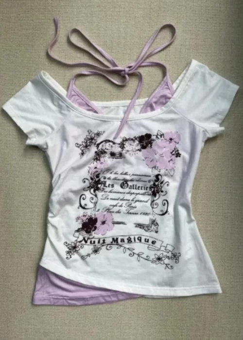 Beyaz Nuit Magique Madonna Yaka Ek Askılı Kısa Kollu Full Body Crop