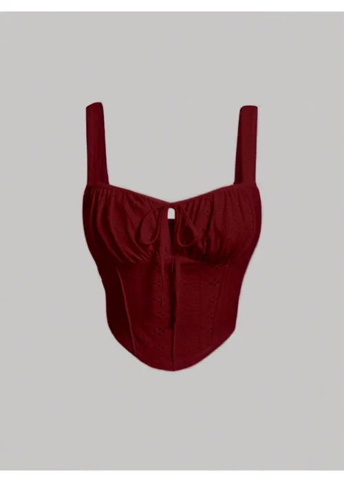 Bordo Nakış Desenli Crop
