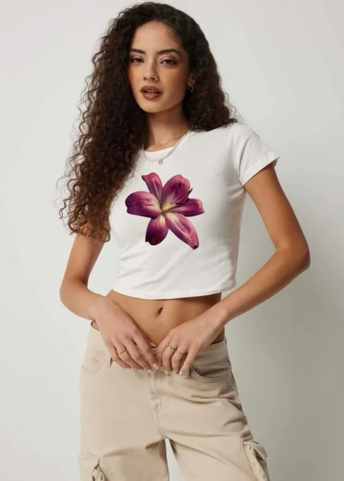 Çiçek Baskılı Trend Baskılı Crop Top
