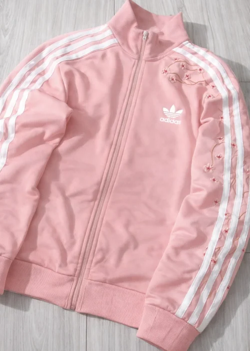 Çizgili Flower Pembe Oversize Unisex Ceket