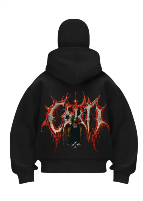Cred Baskılı Siyah Samuray Kar Maske Sweatshirt Hırka