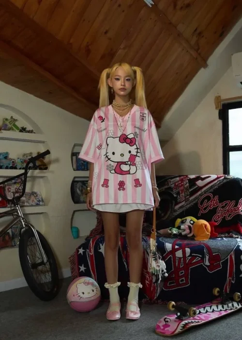 Koyu Pembe Hello Kitty Detail Unisex Jersey Forma