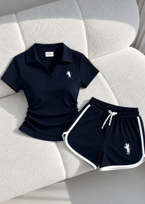 Lacivert Fit Polo Yaka Şort Takım