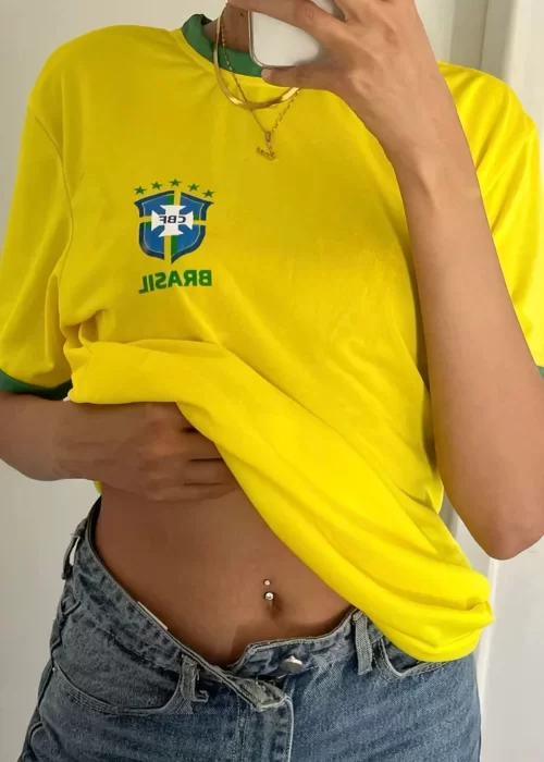 Sarı Vintage Brasil Yeşil Şeritli Unisex Forma