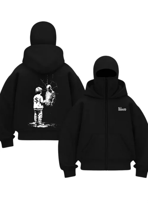 Siyah Broken Reality Baskılı Kar Maskeli Unisex Sweatshirt Hırka