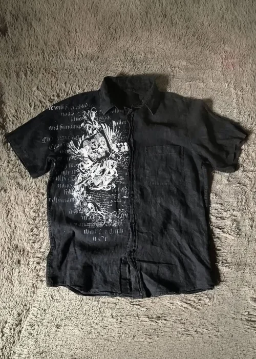 Siyah Grunge Tipografik Gotik Y2K Unisex Gömlek