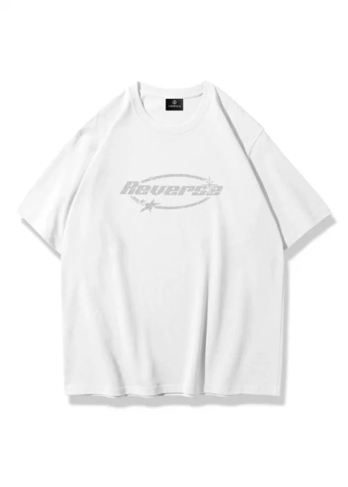 Reverse Taş Baskılı Tshirt Beyaz