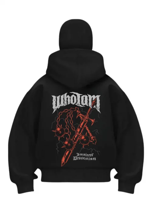 Who Iam Baskılı Siyah Samuray Kar Maske Sweatshirt Hırka