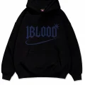 1Blood Mavi Taş Baskılı Oversize Unisex Kapüşonlu Sweatshirt