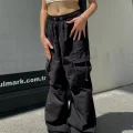 Extra Baggy Kargo Cepli Tactical Paraşüt Kumaş Bol Paça Siyah Renk Pantolon