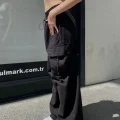 Extra Baggy Kargo Cepli Tactical Paraşüt Kumaş Bol Paça Siyah Renk Pantolon