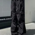Extra Baggy Kargo Cepli Tactical Paraşüt Kumaş Bol Paça Siyah Renk Pantolon