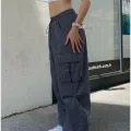 GRİ AŞIRI BOL KALIP Y2K KARGO CEP LASTİKLİ UNİSEX BAGGY