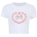 Vintage Beyaz Ikili Melek Kalp Crop