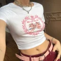Vintage Beyaz Ikili Melek Kalp Crop