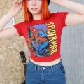 Kırmızı Spiderman Bisiklet Yaka Karakter Örümcek Adam Crop Top Bluz