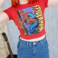 Kırmızı Spiderman Bisiklet Yaka Karakter Örümcek Adam Crop Top Bluz