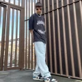 Taşlama Baskılı Siyah Oversize T-shirt
