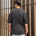 Taşlama Baskılı Siyah Oversize T-shirt