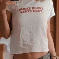 Beyaz Smoke Blunt Serve Baskılı Crop