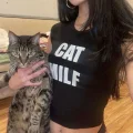 Siyah Cat Milf Baskılı Crop
