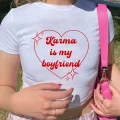Beyaz Karma İs My Boyfriend Baskılı Crop