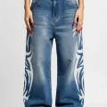 Tribal Detaylı Blue Unisex Baggy Jean