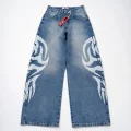 Tribal Detaylı Blue Unisex Baggy Jean