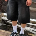 Antrasit Yıkamalı Baggy Jean Şort
