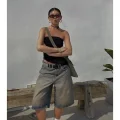 Kahverengi Baggy Şort Yıkamalı Baggy Jean Şort