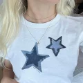 BEYAZ MAVİ YILDIZLI CROP BLUE STARS CROP