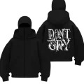 Dont Cry Baskılı Siyah Samuray Kar Maske Sweatshirt Hırka