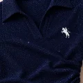Lacivert Simli Polo Yaka Büzgülü Bluz