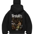 Mentality In Baskılı Siyah Samuray Kar Maske Sweatshirt Hırka