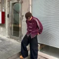 Mor Çizgili Retro Armor Oversize Unisex Ceket