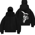 Motor Baskılı Siyah Samuray Kar Maske Sweatshirt Hırka