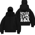 Never Lock Back Baskılı Siyah Samuray Kar Maske Sweatshirt Hırka