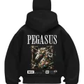 Pegasus Baskılı Siyah Samuray Kar Maske Sweatshirt Hırka