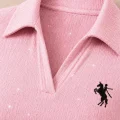 Pembe Simli Polo Yaka Büzgülü Bluz