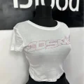 Pembe Taşlı Cosmic Beyaz Crop Top