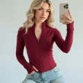 BORDO Rover Basic Slim Fit Fermuarlı Bluz