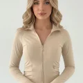 BEJ Rover Basic Slim Fit Fermuarlı Bluz