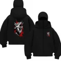 Siyah Howling Wolf Baskılı Kar Maskeli Unisex Sweatshirt Hırka