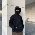Siyah Unisex Kar Maskeli Samuray Kapüşonlu Oversize Hırka