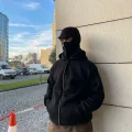 Siyah Unisex Kar Maskeli Samuray Kapüşonlu Oversize Hırka